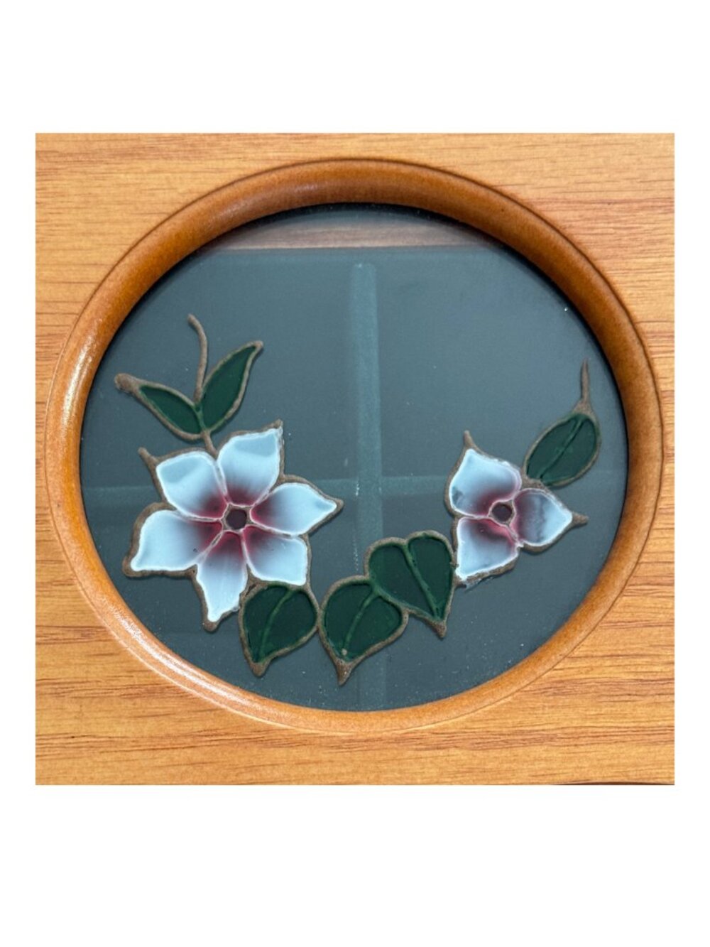 Mele Wooden Jewelry Box Green Velvet Lift Out Tray Glass Floral Lid - Picture 6 of 10